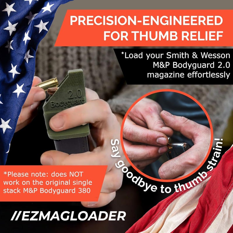 EZMAGLOADER Magazine Loader for The Smith & Wesson M&P Bodyguard 2.0 (not The Single Stack) - Easy Pain Free Loading - Comfortable Grip - Speed Loader Accessories - Large Flanges for Thumb Relief - - Image 2
